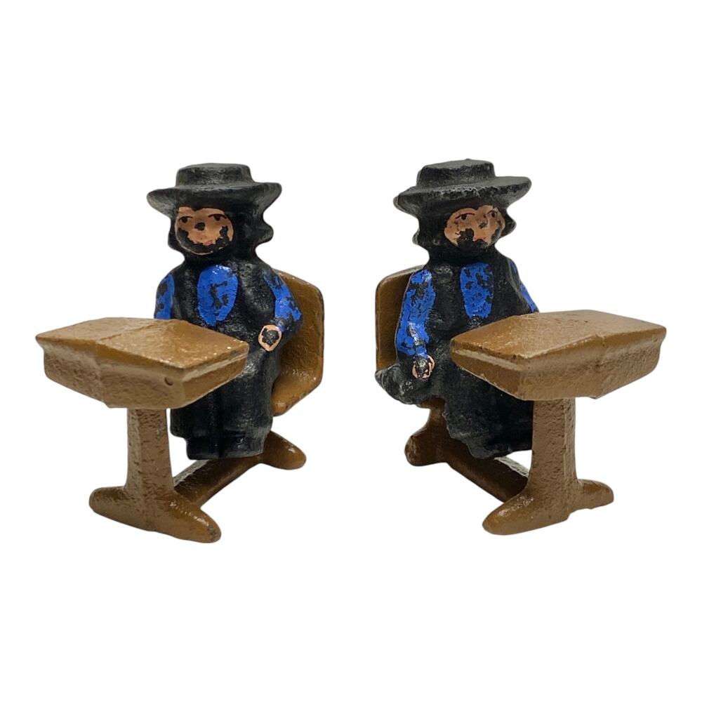 John Wright Cast Iron Amish Boys Brown School Desk Figurine 1997 Vintage Decor